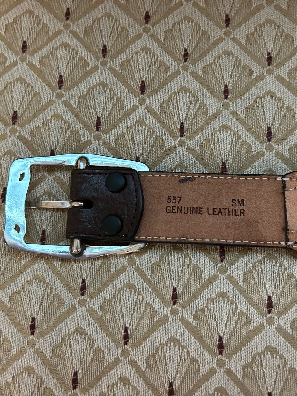 3D Studded Floral Leather Waist Belt in Brown and Cream S/M - Picture 5 of 7